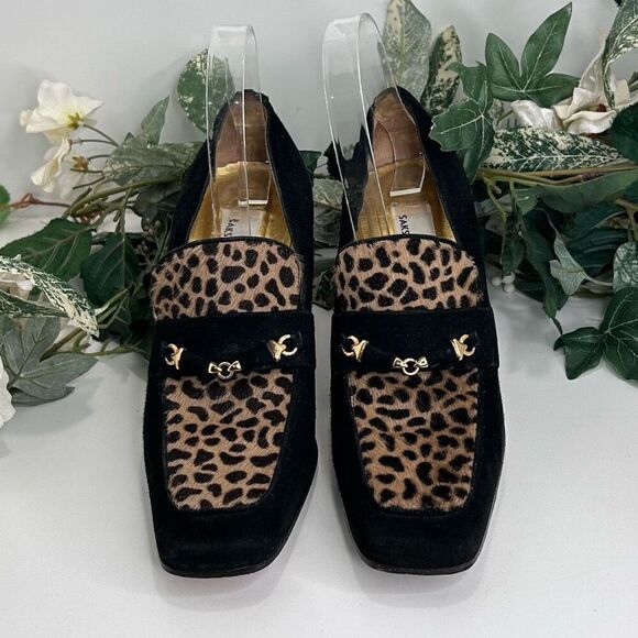Saks Fifth Avenue Heels Women’s Size 8 AA Black Suede Animal Print Loafer Pump - Picture 3 of 15